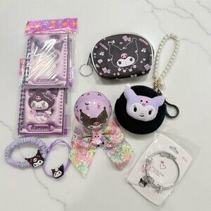 Sanrio Kuromi 9-Piece Accessories & Stationery Lot Coin Purses Charm Bow